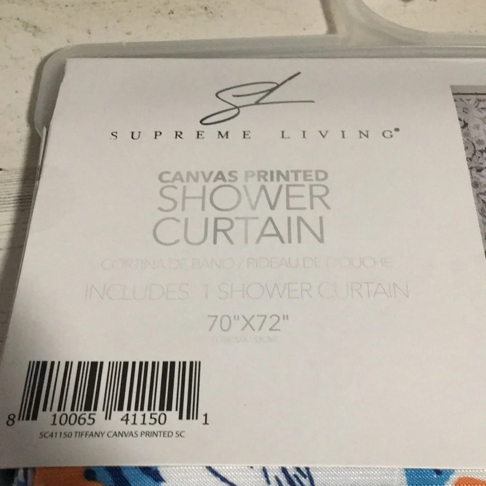 Supreme Living blue/orange/white floral canvas printed shower curtain 70x72